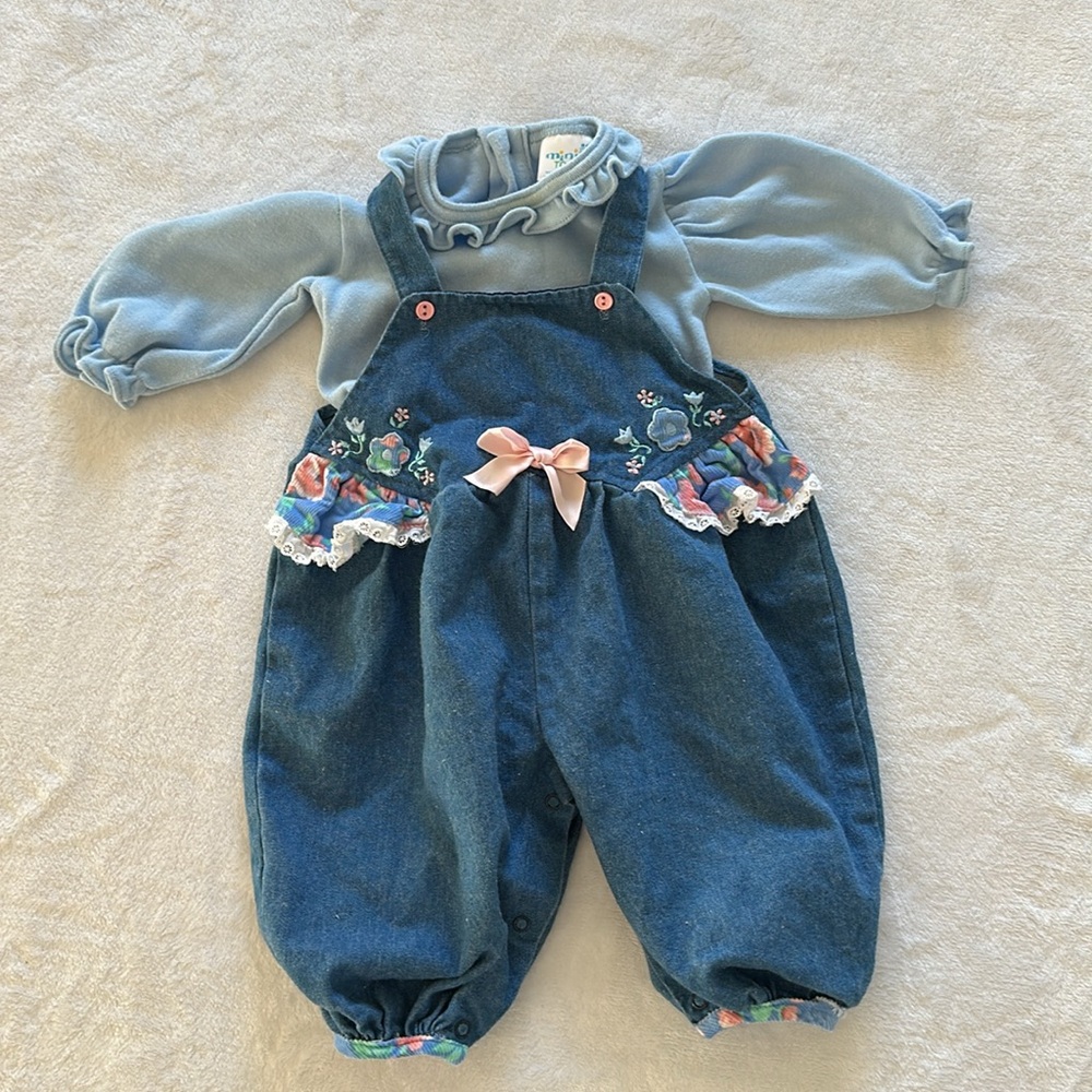 Vintage Bubble Pant Overalls Floral Bow, 6-9m